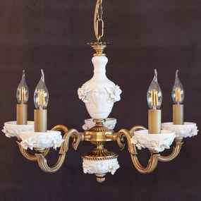 Lustra design italian cu 5 brate din alama si portelan alb 9952