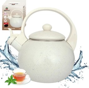 Ceainic cu fluier Kinghoff KH 2040, 2 l, interior emailat, compatibil cu plitele cu inducție, culoare crem