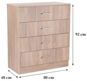 Comodă Miami cu 4 sertare 80x92 cm stejar sonoma-stejar sonoma