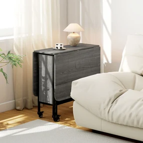 HOMCOM Masă Pliabilă, Rabatabilă pentru 4-6 Persoane cu Raft și 6 Roți, din Lemn și Metal, 130x80x74 cm, Gri | Aosom Romania