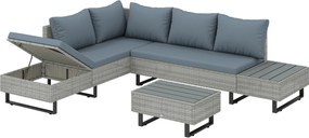 Outsunny Set Mobilier de Grădină 3 Piese din Ratan, Canapea Colțar în L cu Spătar Reglabil și Masă Imitatie Lemn, Gri | Aosom Romania
