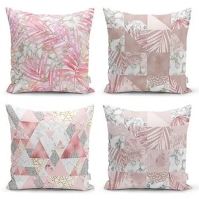 Set 4 fețe de pernă decorative Minimalist Cushion Covers Pink Leaves, 45 x 45 cm