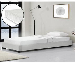 Corium® pat tapitat modern bon cu saltea, 200 x 90 x 16 cm, mdf/imitatie piele/furnir/plastic/poliester, alb, pentru 1 persoana