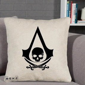 Perna personalizata Assassin's Creed Black Flag Skull, 40x40 cm cu Umplutura, Bej Canapea, BEKZ