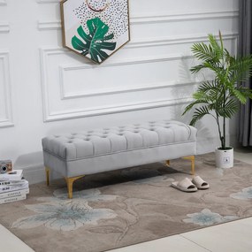 HOMCOM Banca Hol din Tesatura Catifelata, Picioruse Metalice, Banca Capitonata la capatul Patului Gri, 118x45x42cm | Aosom Romania