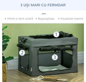 PawHut Geantă de Transport Moale pentru Câini Mini și Pisici, Cușcă de Călătorie cu Pernă Detașabilă, Geantă de Transport și Uși Din Plasă Respirabilă, 60x42x42 cm, Gri | Aosom Romania