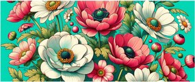 Tablou - Flori pe fundal albastru (120x50 cm)