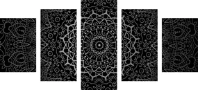 Tablou 5-piese Mandala vintage în stil indian în design alb-negru