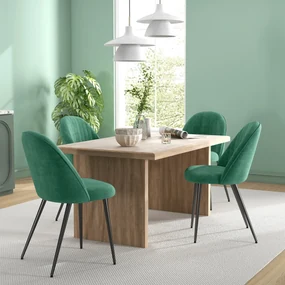 HOMCOM Set de 4 Scaune Tapițate Moderne cu Spătar Curbat, Catifea, Scaune din Țesătură, 50x52x83 cm, Verde | Aosom Romania