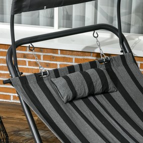 Outsunny Şezlong bain de soleil transat din oțel și poliester cu acoperiș și pernă, dim. 240L x 92l x 148H cm | Aosom Romania