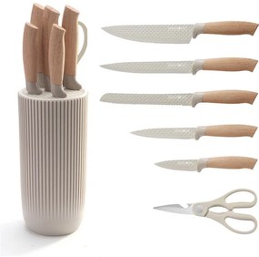 Set cutite cu suport Royalty Line DC07E, 7 piese, Foarfeca, Otel inoxidabil, Manere ergonomice, Bej