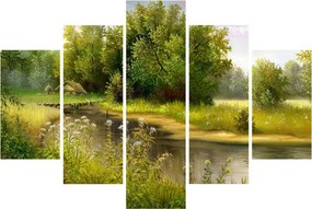Tablou - Râu lângă pădure, pictură în ulei (150x105 cm)