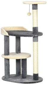 PawHut 60 cm Ansamblu de joaca pentru pisici pentru interior, turn pentru pisici cu cilindri de zgariat, Gri | AOSOM RO