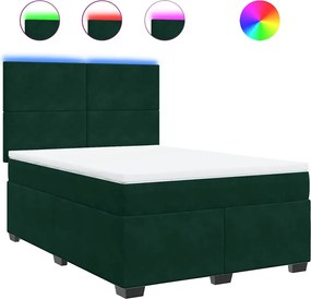vidaXL Pat box spring cu saltea, verde închis, 140x190 cm, catifea