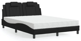vidaXL Pat cu saltea, negru, 140x190 cm, piele ecologică
