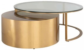 Set 2 masute de cafea rotunde din sticla si metal Orlan 46x105x105 cm aurii