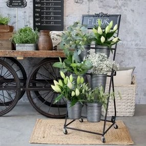 Suport pentru flori cu 6 ghivece din zinc antichizat, 40×39×114,5 cm, „Fleur"