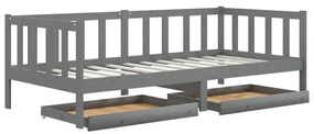 3083686 vidaXL Pat de zi cu sertare, gri, 90x200 cm, lemn masiv de pin