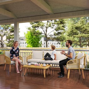 Outsunny Set de Mobilier de Grădină din 4 Piese cu Canapea, 2 Fotolii, Măsuță și Perne, 180x64x80 cm, Kaki | Aosom Romania
