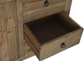 Bufet rustic din lemn reciclat, natur, cu 2 uși, 6 sertare și încuietoare cu cheie, 85 x 180 x 45 cm, „Étable”