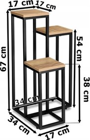 Suport pentru flori LORAN cu 3 rafturi, decor stejar/negru