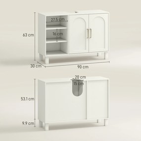 HOMCOM Dulap pentru Lavoar Baie cu 2 Uși, Rafturi Deschise, Rafturi Reglabile, pentru Lavoare fără Piedestal, 90x30x63 cm, Crem | Aosom Romania