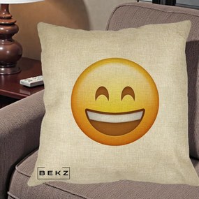 Perna Decorativa Emoji Zambet Mare, 40x40 cm, Crem, Husa Detasabila, Perna Inclusa, BEKZ®