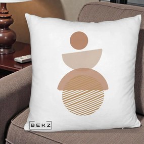 Perna Decorativa Geometric Boho Forme Terracotta, 40x40 cm, Alb Pufos, Husa Detasabila, Perna Inclusa, BEKZ®