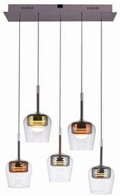 Lustra LED Smart cu Telecomanda, CCT, 5 pendule, Sticla, Multicolor, Q-KON