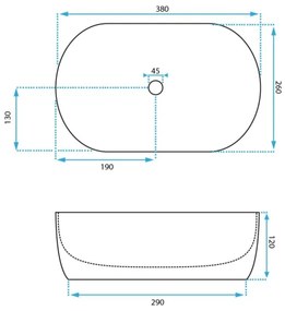 REA-U3322 - Lavoar pentru montare pe blat AMELIA MINI, 26 x 38 cm, ceramică, alb lucios