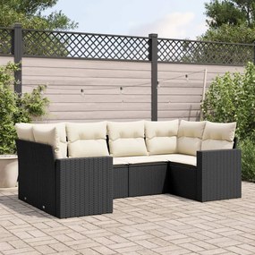 vidaXL Set mobilier de grădină cu perne, 6 piese, negru, poliratan