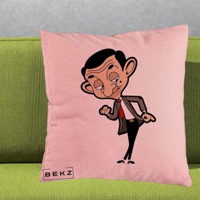 Perna Personalizata Mr. Bean Caricatura, 40x40 cm, Roz, Husa Detasabila, Perna Inclusa, BEKZ®