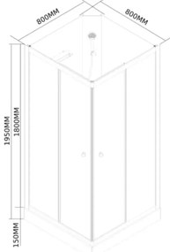 Cabină de duș pătrată Polo Black II neagră cu perete posterior, cu cădiță de duș acrilică, dimensiuni 80x80x195 cm