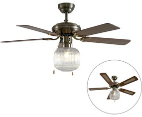 Ventilator de tavan din alamă cu lemn 107,5 cm cu comutator cu lanț - Mistral Karel