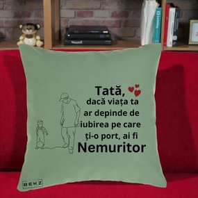 Cadou pentru Tata - Perna Personalizata Tata Nemuritor Joaca cu Mingea, 40x40 cm, Verde, Husa Detasabila, Perna Inclusa, BEKZ®