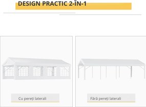 Outsunny Pavilion pentru Evenimente în Aer Liber, Cort Impermeabil pentru Petreceri și Căsătorii, Cadru din Oțel, Alb, 8x4x2.8m | Aosom Romania