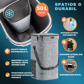 Geantă de cumpărături pe roți pentru scări COMFORT, 50L, gri Jurhan