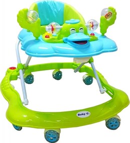 Premergator reglabil in 3 trepte NOVOKIDS™ Baby C, cu melodii, roti silentioase din silicon, Ratusca, Pliabil, Verde Turquoise