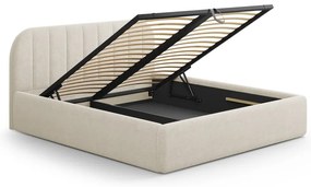 Pat matrimonial crem tapițat cu spațiu de depozitare cu somieră 180x200 cm Juno – Windsor &amp; Co Sofas