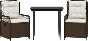 vidaXL Set mobilier de grădină cu perne, 3 piese, maro, poliratan