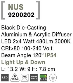 Aplica LED moderna de exterior cu iluminat ambiental Up/ Down IP54 NUS II