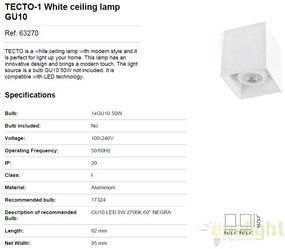 Plafoniera design modern minimalist TECTO-1 alba 63270