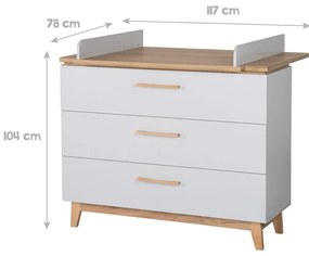 Comodă de copii gri deschis joasă cu aspect de lemn de stejar cu masă de schimbat 117x104 cm Caro – Roba