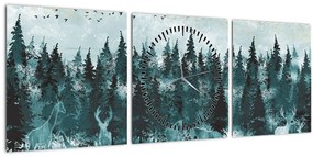 Tablou - Animale din pădure (cu ceas) (90x30 cm)