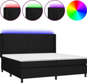 vidaXL Pat cu arcuri, saltea și LED, negru, 200x200 cm, textil