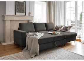 Colțar gri închis extensibil cu tapițerie din catifea reiată (cu colț pe partea dreaptă) Lofty Lilly – Miuform