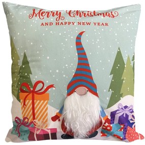Față de pernă de Crăciun cu o imprimare de un elf și cadouri Lățime: 40 cm | Lungime: 40 cm