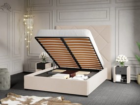Pat Tapitat cu Panou 191x170 C2 Dubai pentru saltea de 190 rabatabil cu lada Crem - Velluto 2 180x190