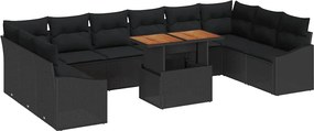 vidaXL Set de canapele pentru grădină 11 pcs Negru Rattan poli