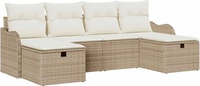 vidaXL Set de canapele pentru grădină cu pernă 6 pcs Bej Rattan poli
